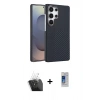 MARSİLYAN™- Galaxy S24 Ultra Kılıf Doruk Serisi - Siyah Durable Full Glue Curved Cam + Kamera Lens Koruma Cam - SF