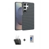 MARSİLYAN™- Galaxy S24 Ultra Kılıf Doruk Serisi - Siyah Durable Full Glue Curved Cam + Kamera Lens Koruma Cam - SF