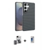 MARSİLYAN™- Galaxy S24 Ultra Kılıf Doruk Serisi - Siyah Durable Full Glue Curved Hayalet Cam + PVD Metal Kamera Lens - PE