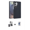 MARSİLYAN™- Galaxy S24 Ultra Kılıf Doruk Serisi - Siyah Durable Full Glue Curved Hayalet Cam + PVD Metal Kamera Lens - PE
