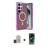MARSİLYAN™- Galaxy S24 Ultra Kılıf Eksen Çizgi - Şeffaf 360 Full Body Arka Koruyucu + Bilvis Titan Kamera Lens - SH
