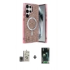 MARSİLYAN™- Galaxy S24 Ultra Kılıf Eksen Çizgi - Şeffaf 360 Full Body Arka Koruyucu + Bilvis Titan Kamera Lens - GD
