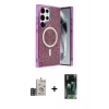 MARSİLYAN™- Galaxy S24 Ultra Kılıf Eksen Çizgi - Şeffaf 360 Full Body Arka Koruyucu + Bilvis Titan Kamera Lens - GD