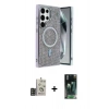 MARSİLYAN™- Galaxy S24 Ultra Kılıf Eksen Çizgi - Şeffaf 360 Full Body Arka Koruyucu + Bilvis Titan Kamera Lens - GD