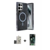 MARSİLYAN™- Galaxy S24 Ultra Kılıf Eksen Çizgi - Şeffaf 360 Full Body Arka Koruyucu + Bilvis Titan Kamera Lens - DNMR