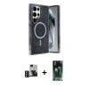 MARSİLYAN™- Galaxy S24 Ultra Kılıf Eksen Çizgi - Şeffaf 360 Full Body Arka Koruyucu + PVD Metal Kamera Lens - DNMR