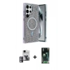MARSİLYAN™- Galaxy S24 Ultra Kılıf Eksen Çizgi - Şeffaf 360 Full Body Arka Koruyucu + PVD Metal Kamera Lens - PE