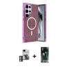 MARSİLYAN™- Galaxy S24 Ultra Kılıf Eksen Çizgi - Şeffaf 360 Full Body Arka Koruyucu + PVD Metal Kamera Lens - PE
