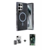 MARSİLYAN™- Galaxy S24 Ultra Kılıf Eksen Çizgi - Şeffaf 360 Full Body Arka Koruyucu + PVD Metal Kamera Lens - PE