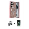 MARSİLYAN™- Galaxy S24 Ultra Kılıf Eksen Çizgi - Şeffaf 360 Full Body Arka Koruyucu + PVD Metal Kamera Lens - PE
