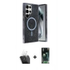 MARSİLYAN™- Galaxy S24 Ultra Kılıf Eksen Çizgi - Şeffaf 360 Full Body Arka Koruyucu + Kamera Lens Koruma Cam - SF