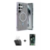 MARSİLYAN™- Galaxy S24 Ultra Kılıf Eksen Çizgi - Şeffaf 360 Full Body Arka Koruyucu + Kamera Lens Koruma Cam - SF