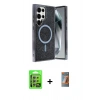 MARSİLYAN™- Galaxy S24 Ultra Kılıf Eksen Çizgi - Siyah AutoKit 5in1 Fiber Hayalet Polymer Nano Ekran Koruyucu + Raze Metal Kamera Lens - GS