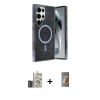 MARSİLYAN™- Galaxy S24 Ultra Kılıf Eksen Çizgi - Siyah AutoKit 5in1 Fiber Hayalet Polymer Nano Ekran Koruyucu + Bilvis Titan Kamera Lens - DNMR