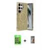 MARSİLYAN™- Galaxy S24 Ultra Kılıf Eksen Çizgi - Siyah AutoKit 5in1 Fiber Hayalet Polymer Nano Ekran Koruyucu + Raze Metal Kamera Lens - GS