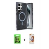 MARSİLYAN™- Galaxy S24 Ultra Kılıf Eksen Çizgi - Siyah AutoKit 5in1 Fiber Polymer Nano Ekran Koruyucu + Raze Metal Kamera Lens - MR