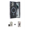 MARSİLYAN™- Galaxy S24 Ultra Kılıf Eksen Çizgi - Siyah Bilvis 3D Cam Ekran Koruyucu + Bilvis Titan Kamera Lens - GD