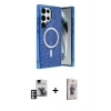MARSİLYAN™- Galaxy S24 Ultra Kılıf Eksen Çizgi - Siyah Bilvis 3D Cam Ekran Koruyucu + PVD Metal Kamera Lens - PE