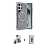 MARSİLYAN™- Galaxy S24 Ultra Kılıf Eksen Çizgi - Siyah Bilvis 3D Cam Ekran Koruyucu + PVD Metal Kamera Lens - PE