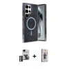 MARSİLYAN™- Galaxy S24 Ultra Kılıf Eksen Çizgi - Siyah Bilvis 3D Cam Ekran Koruyucu + PVD Metal Kamera Lens - PE