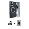 MARSİLYAN™- Galaxy S24 Ultra Kılıf Eksen Çizgi - Siyah Bilvis Hayalet Cam Ekran Koruyucu + PVD Metal Kamera Lens - DNMR