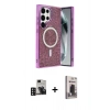 MARSİLYAN™- Galaxy S24 Ultra Kılıf Eksen Çizgi - Siyah Bilvis Hayalet Cam Ekran Koruyucu + PVD Metal Kamera Lens - DNMR