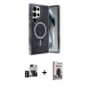 MARSİLYAN™- Galaxy S24 Ultra Kılıf Eksen Çizgi - Siyah Bilvis Hayalet Cam Ekran Koruyucu + PVD Metal Kamera Lens - DNMR