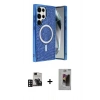 MARSİLYAN™- Galaxy S24 Ultra Kılıf Eksen Çizgi - Siyah Bilvis Hayalet Cam Ekran Koruyucu + PVD Metal Kamera Lens - DNMR