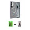 MARSİLYAN™- Galaxy S24 Ultra Kılıf Eksen Çizgi - Siyah Bilvis Hayalet Cam Ekran Koruyucu + Raze Metal Kamera Lens - GS