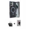 MARSİLYAN™- Galaxy S24 Ultra Kılıf Eksen Çizgi - Siyah Bilvis Hayalet Cam Ekran Koruyucu + Kamera Lens Koruma Cam - SF