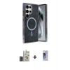 MARSİLYAN™- Galaxy S24 Ultra Kılıf Eksen Çizgi - Siyah Durable Full Glue Curved Cam + Bilvis Titan Kamera Lens - DNMR