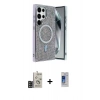 MARSİLYAN™- Galaxy S24 Ultra Kılıf Eksen Çizgi - Siyah Durable Full Glue Curved Cam + Bilvis Titan Kamera Lens - SH