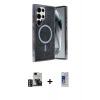 MARSİLYAN™- Galaxy S24 Ultra Kılıf Eksen Çizgi - Siyah Durable Full Glue Curved Cam + PVD Metal Kamera Lens - GD