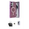 MARSİLYAN™- Galaxy S24 Ultra Kılıf Eksen Çizgi - Siyah Durable Full Glue Curved Cam + Kamera Lens Koruma Cam - SF