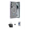MARSİLYAN™- Galaxy S24 Ultra Kılıf Eksen Çizgi - Siyah Durable Full Glue Curved Cam + Kamera Lens Koruma Cam - SF