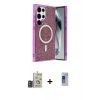 MARSİLYAN™- Galaxy S24 Ultra Kılıf Eksen Çizgi - Siyah Durable Full Glue Curved Hayalet Cam + Bilvis Titan Kamera Lens - DNMR