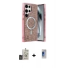 MARSİLYAN™- Galaxy S24 Ultra Kılıf Eksen Çizgi - Siyah Durable Full Glue Curved Hayalet Cam + Gold Bilvis Titan Kamera Lens