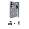 MARSİLYAN™- Galaxy S24 Ultra Kılıf Eksen Çizgi - Siyah Durable Full Glue Curved Hayalet Cam + PVD Metal Kamera Lens - GD