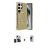MARSİLYAN™- Galaxy S24 Ultra Kılıf Eksen Çizgi - Siyah Durable Full Glue Curved Hayalet Cam + PVD Metal Kamera Lens - GD