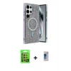 MARSİLYAN™- Galaxy S24 Ultra Kılıf Eksen Çizgi - Siyah Durable Full Glue Curved Hayalet Cam + Raze Metal Kamera Lens - SI