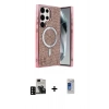 MARSİLYAN™- Galaxy S24 Ultra Kılıf Eksen Çizgi - Siyah Durable Full Glue Curved Hayalet Cam + PVD Metal Kamera Lens - SH
