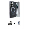 MARSİLYAN™- Galaxy S24 Ultra Kılıf Eksen Çizgi - Siyah Durable Full Glue Curved Hayalet Cam + PVD Metal Kamera Lens - SH