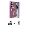 MARSİLYAN™- Galaxy S24 Ultra Kılıf Eksen Çizgi - Siyah Durable Full Glue Curved Hayalet Cam + PVD Metal Kamera Lens - SH
