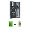 MARSİLYAN™- Galaxy S24 Ultra Kılıf Eksen Çizgi - Siyah Joko Magic 5D Hayalet Cam + Raze Metal Kamera Lens - GS