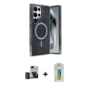 MARSİLYAN™- Galaxy S24 Ultra Kılıf Eksen Çizgi - Siyah Polymer Nano Ekran Koruyucu + PVD Metal Kamera Lens - DNMR
