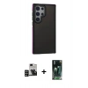 MARSİLYAN™- Galaxy S24 Ultra Kılıf Eksen Işık - Şeffaf 360 Full Body Arka Koruyucu + PVD Metal Kamera Lens - DNMR