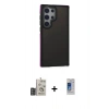 MARSİLYAN™- Galaxy S24 Ultra Kılıf Eksen Işık - Siyah Durable Full Glue Curved Cam + Bilvis Titan Kamera Lens - DNMR