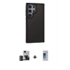 MARSİLYAN™- Galaxy S24 Ultra Kılıf Eksen Işık - Siyah Durable Full Glue Curved Cam + Derin Mor PVD Metal Kamera Lens