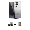 MARSİLYAN™- Galaxy S24 Ultra Kılıf Eksen Minimal Özel Seri - Siyah AutoKit 5in1 Fiber Hayalet Polymer Nano Ekran Koruyucu + PVD Metal Kamera Lens - GD