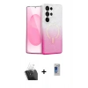 MARSİLYAN™- Galaxy S24 Ultra Kılıf Eksen Minimal Özel Seri - Siyah Durable Full Glue Curved Hayalet Cam + Kamera Lens Koruma Cam - SF